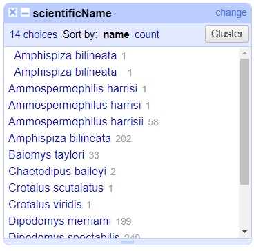 Faceting results on the column scientificName