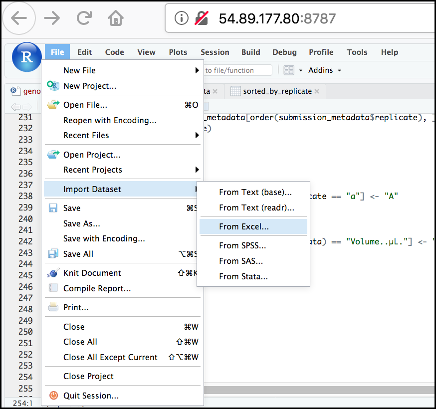 RStudio import menu