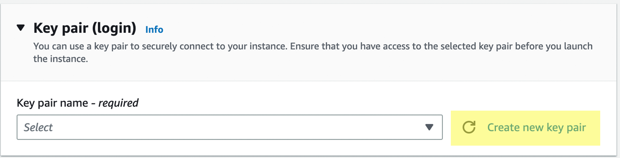 Screenshot showing key pair settings box.