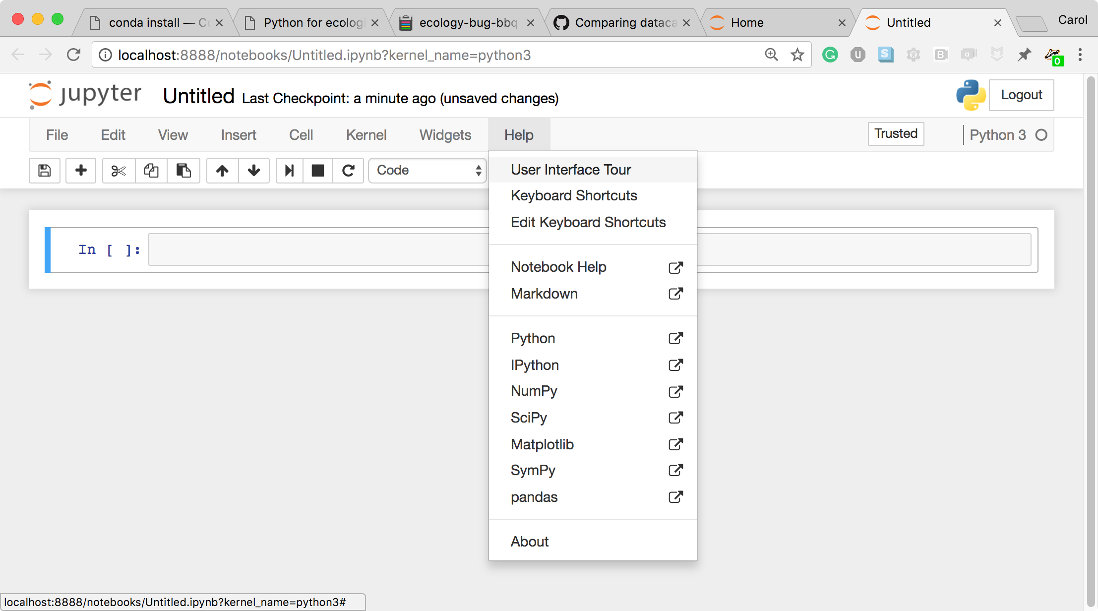 ayuda y tour Jupyter