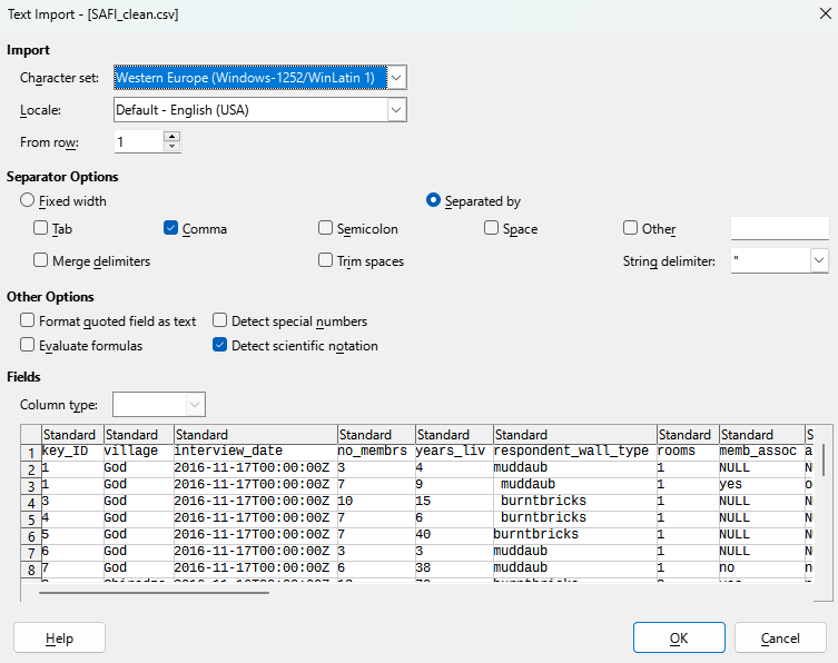 Load CSV in Calc
