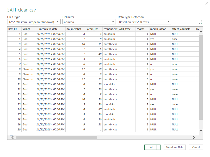 Load CSV in Excel